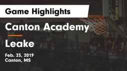 Canton Academy  vs Leake Game Highlights - Feb. 23, 2019