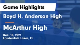 Boyd H. Anderson High vs McArthur High Game Highlights - Dec. 18, 2021