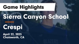 Sierra Canyon School vs Crespi  Game Highlights - April 22, 2023