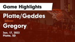 Platte/Geddes  vs Gregory  Game Highlights - Jan. 17, 2022