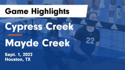 Cypress Creek  vs Mayde Creek  Game Highlights - Sept. 1, 2022