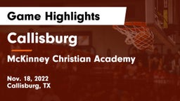 Callisburg  vs McKinney Christian Academy Game Highlights - Nov. 18, 2022