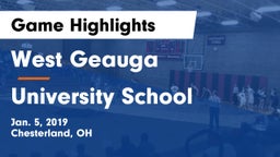 West Geauga  vs University School Game Highlights - Jan. 5, 2019
