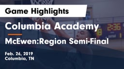 Columbia Academy  vs McEwen:Region Semi-Final Game Highlights - Feb. 26, 2019