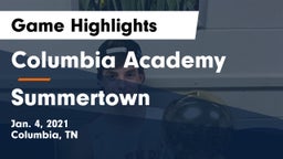Columbia Academy  vs Summertown  Game Highlights - Jan. 4, 2021