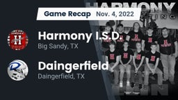 Recap: Harmony I.S.D. vs. Daingerfield  2022