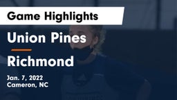 Union Pines  vs Richmond Game Highlights - Jan. 7, 2022