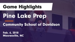 Pine Lake Prep  vs Community School of Davidson Game Highlights - Feb. 6, 2018
