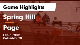 Spring Hill  vs Page  Game Highlights - Feb. 1, 2022