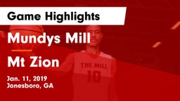 Mundys Mill  vs Mt Zion  Game Highlights - Jan. 11, 2019