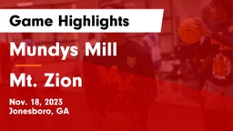 Mundys Mill  vs Mt. Zion  Game Highlights - Nov. 18, 2023