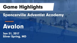 Spencerville Adventist Academy  vs Avalon Game Highlights - Jan 31, 2017