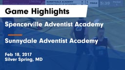 Spencerville Adventist Academy  vs Sunnydale Adventist Academy Game Highlights - Feb 18, 2017