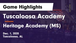 Tuscaloosa Academy  vs Heritage Academy (MS) Game Highlights - Dec. 1, 2020