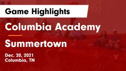 Columbia Academy  vs Summertown  Game Highlights - Dec. 20, 2021