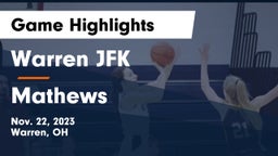 Warren JFK vs Mathews  Game Highlights - Nov. 22, 2023