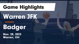 Warren JFK vs Badger  Game Highlights - Nov. 28, 2023