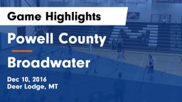Powell County  vs Broadwater  Game Highlights - Dec 10, 2016