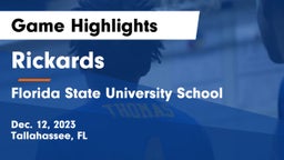 Rickards  vs Florida State University School Game Highlights - Dec. 12, 2023