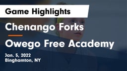 Chenango Forks  vs Owego Free Academy  Game Highlights - Jan. 5, 2022