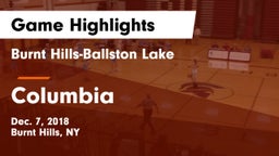 Burnt Hills-Ballston Lake  vs Columbia  Game Highlights - Dec. 7, 2018