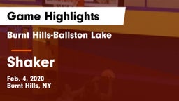 Burnt Hills-Ballston Lake  vs Shaker  Game Highlights - Feb. 4, 2020