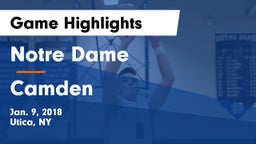 Notre Dame  vs Camden  Game Highlights - Jan. 9, 2018