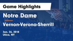Notre Dame  vs Vernon-Verona-Sherrill  Game Highlights - Jan. 26, 2018