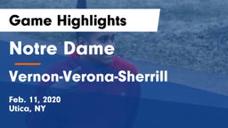 Notre Dame  vs Vernon-Verona-Sherrill  Game Highlights - Feb. 11, 2020