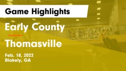 Early County  vs Thomasville  Game Highlights - Feb. 18, 2022