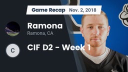 Recap: Ramona  vs. CIF D2 - Week 1 2018