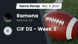 Recap: Ramona  vs. CIF D2 - Week 2 2018