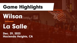 Wilson  vs La Salle  Game Highlights - Dec. 29, 2023