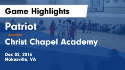 Patriot   vs Christ Chapel Academy Game Highlights - Dec 02, 2016