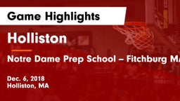 Holliston  vs Notre Dame Prep School -- Fitchburg MA Game Highlights - Dec. 6, 2018