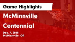 McMinnville  vs Centennial Game Highlights - Dec. 7, 2018