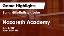 Burnt Hills-Ballston Lake  vs Nazareth Academy  Game Highlights - Oct. 2, 2021