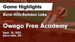 Burnt Hills-Ballston Lake  vs Owego Free Academy  Game Highlights - Sept. 10, 2022