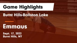Burnt Hills-Ballston Lake  vs Emmaus  Game Highlights - Sept. 17, 2022
