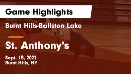 Burnt Hills-Ballston Lake  vs St. Anthony's  Game Highlights - Sept. 18, 2022