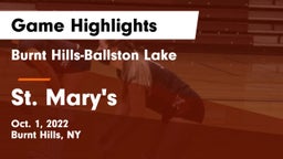 Burnt Hills-Ballston Lake  vs St. Mary's  Game Highlights - Oct. 1, 2022