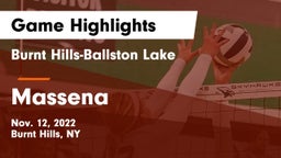 Burnt Hills-Ballston Lake  vs Massena  Game Highlights - Nov. 12, 2022