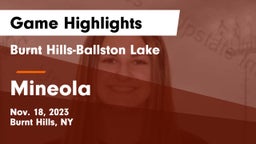 Burnt Hills-Ballston Lake  vs Mineola Game Highlights - Nov. 18, 2023
