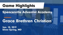 Spencerville Adventist Academy  vs Grace Brethren Christian Game Highlights - Jan. 10, 2019