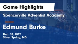 Spencerville Adventist Academy  vs Edmund Burke Game Highlights - Dec. 10, 2019