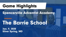 Spencerville Adventist Academy  vs The Barrie School Game Highlights - Jan. 9, 2020