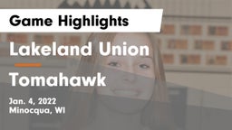 Lakeland Union  vs Tomahawk  Game Highlights - Jan. 4, 2022