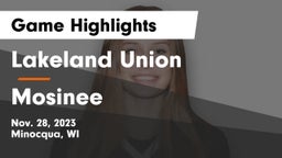 Lakeland Union  vs Mosinee  Game Highlights - Nov. 28, 2023