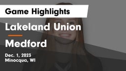 Lakeland Union  vs Medford  Game Highlights - Dec. 1, 2023