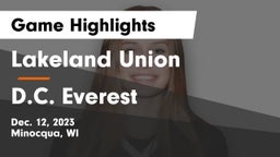 Lakeland Union  vs D.C. Everest  Game Highlights - Dec. 12, 2023